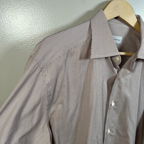 Ermenegildo Zegna Dress Shirt Mens Size 43 17 Brown Stripes Comfort Fit Work - Picture 5 of 13